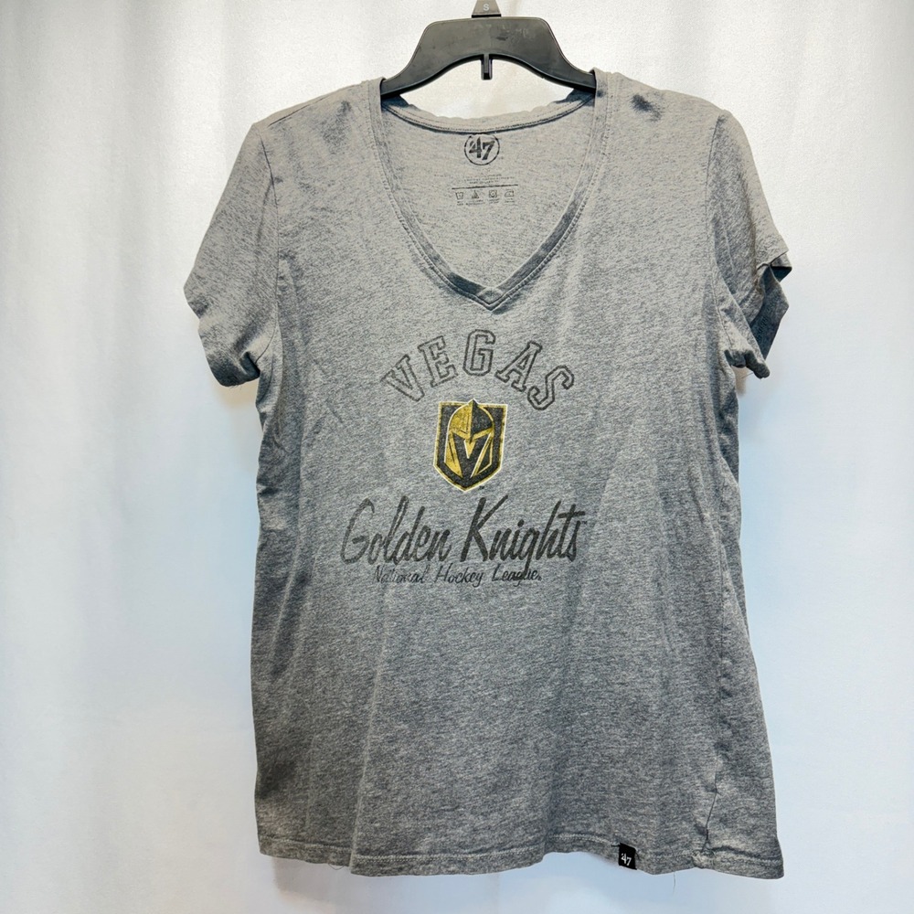 Vegas Golden Knights '47 Brand T-Shirt‎ Women XL Gray V-Neck NHL Hockey Tee